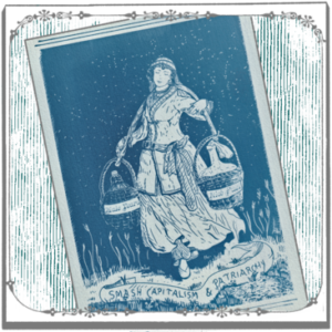 Cyanotype avec une femme qui apportent du carburant pour détruire le patriarcat et le capitalisme